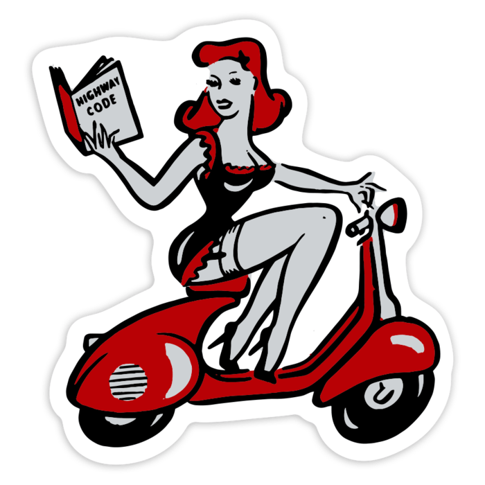 Pegatinas: Chica Pin Up Roja en Vespa