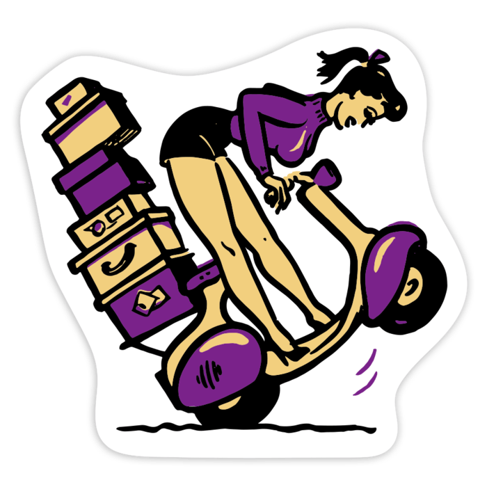 Pegatinas: Chica con Vespa Cargada de Maletas