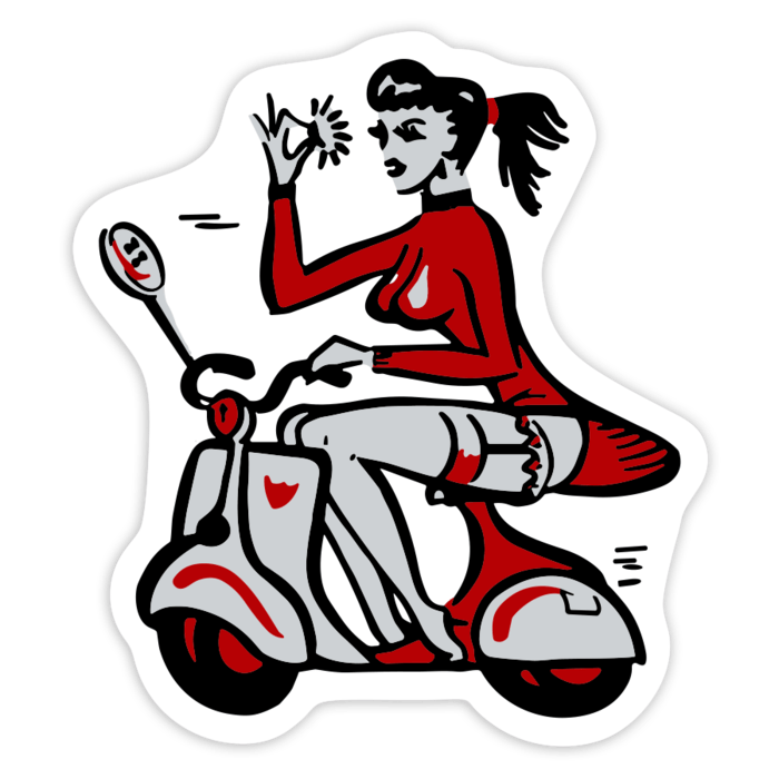 Pegatinas: Chica en Vespa con Gesto OK