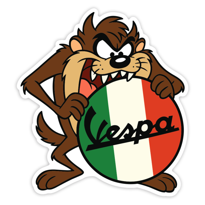 Pegatinas: Taz con Vespa y bandera italiana