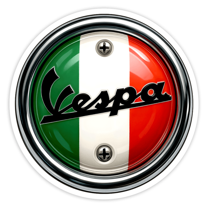 Pegatinas: Emblema Vespa bandera Italia tornillos cromados