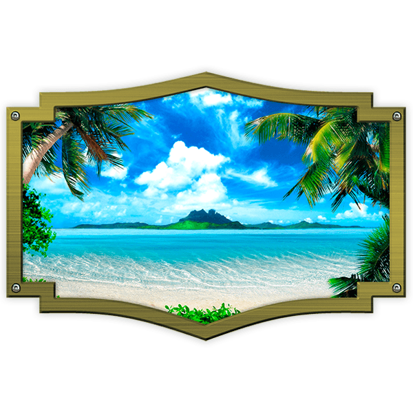 Pegatinas: Marco ornamental playa hawaiana