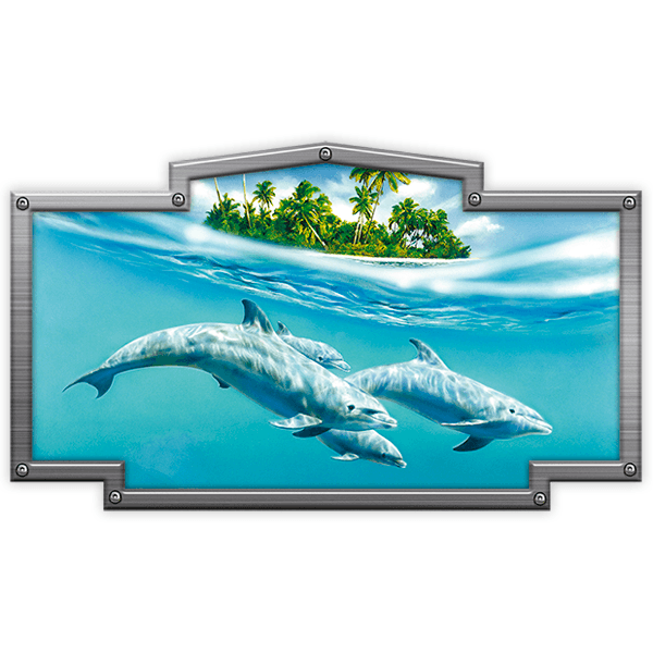 Pegatinas: Marco vintage delfines del Caribe