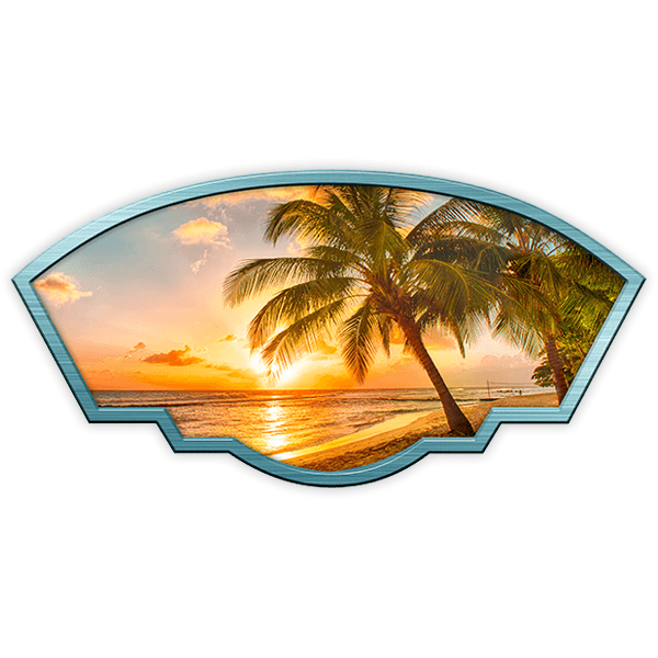 Pegatinas: Marco artístico amanecer en la playa