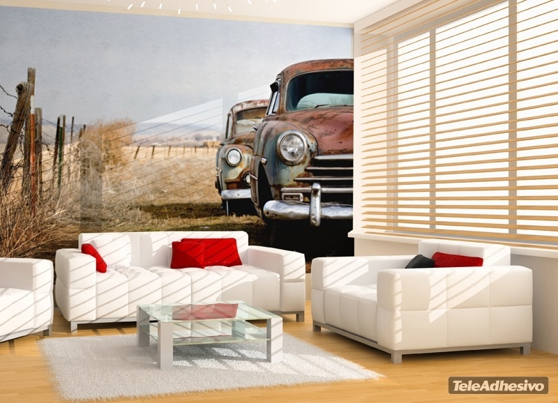 Vinilo adhesivo al estilo vintage con la imagen de coches antiguos ideal para decorar una casa