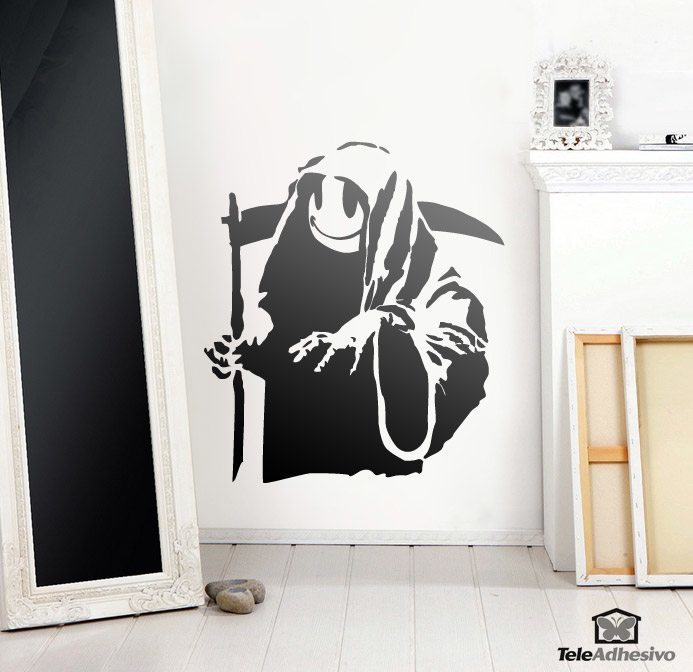 Vinilo adhesivo con la imagen del Happy Grim Reaper del artista urbano Banksy