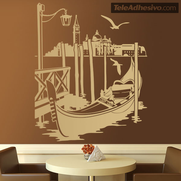 Vinilo decorativo – «Gondola frente al puente de Rialto en Venecia»