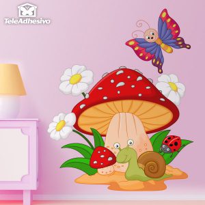 vinilos-infantiles-seta-margaritas-caracol-y-mariposa