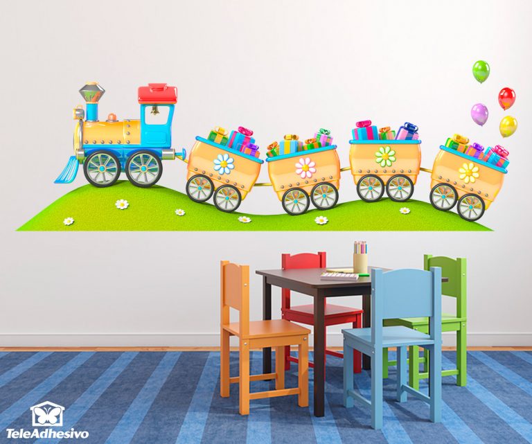 Vinilo de tren con regalos