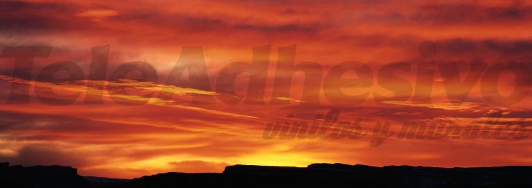 Un vinilo decorativo con la imagen de un atardecer rojizo que puede ser una de las ideas para separar ambientes.