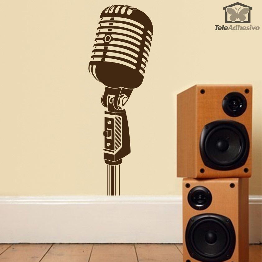 Vinilo adhesivo al estilo vintage con la imagen de un micrófono antiguo, ideal para decorar una casa