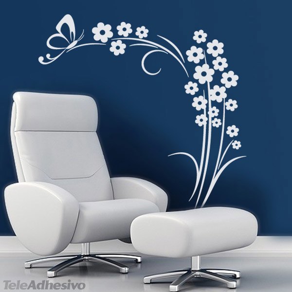 Vinilo adhesivo de decoración floral con fondo azul
