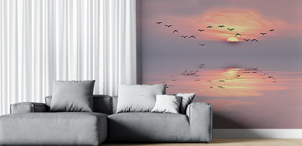 Fotormural de un atardecer con gaviotas