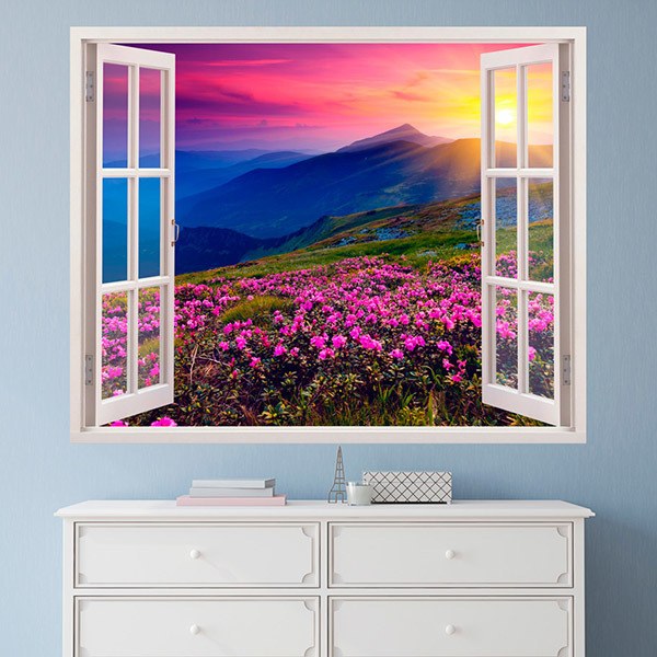 Vinilo de una montaña con flores