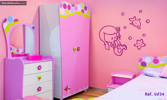 vinilos infantiles de sirenas con peces