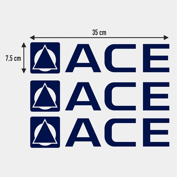 Vinilos autocaravanas: Juego de 3 pegatinas ACE para caravana – 35x7,5 cm