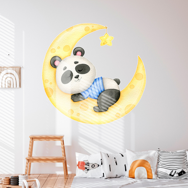 Vinilos Infantiles: Oso Panda Duerme sobre la Luna 1