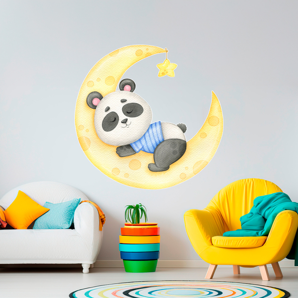 Vinilos Infantiles: Oso Panda Duerme sobre la Luna