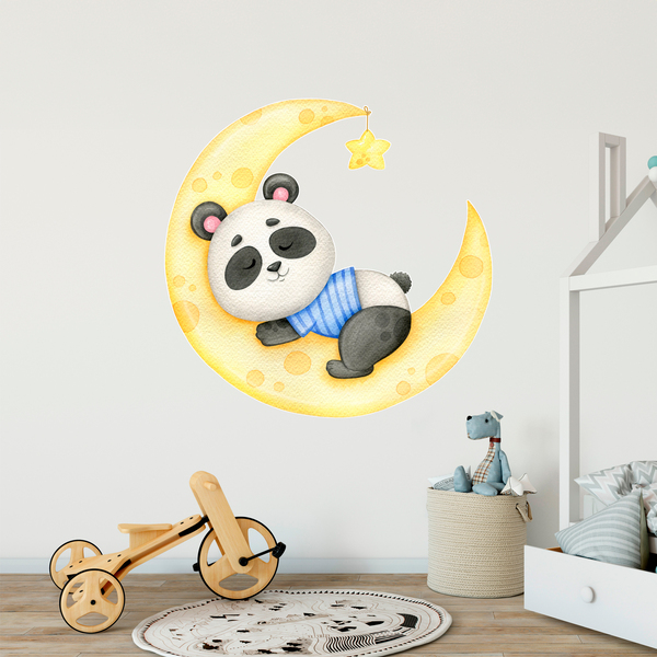 Vinilos Infantiles: Oso Panda Duerme sobre la Luna