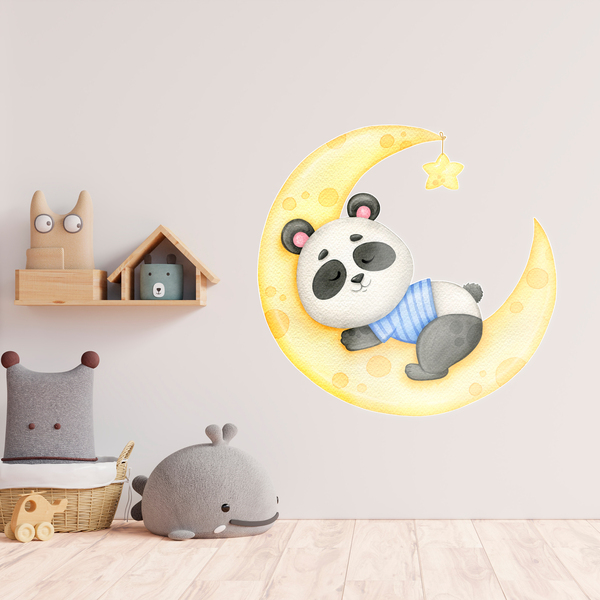 Vinilos Infantiles: Oso Panda Duerme sobre la Luna