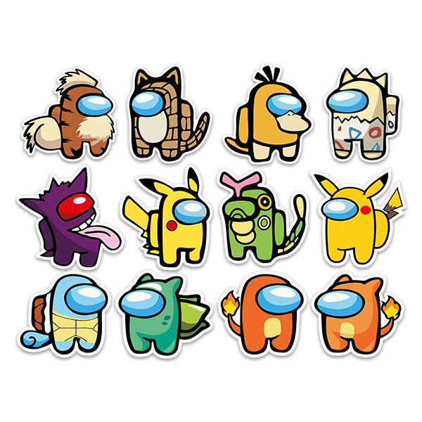 Vinilos Infantiles: Set 12X Among Us Personajes Pokémon