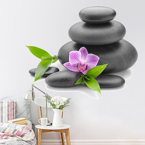 Vinilos Decorativos: Piedras apiladas y orquídea