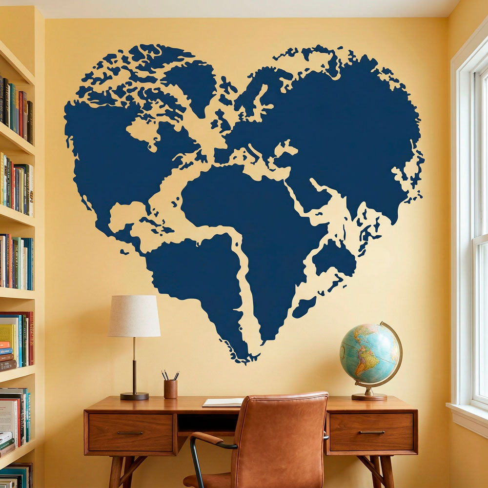 Vinilos Decorativos: Coraz&oacute;n Mapa Mundi