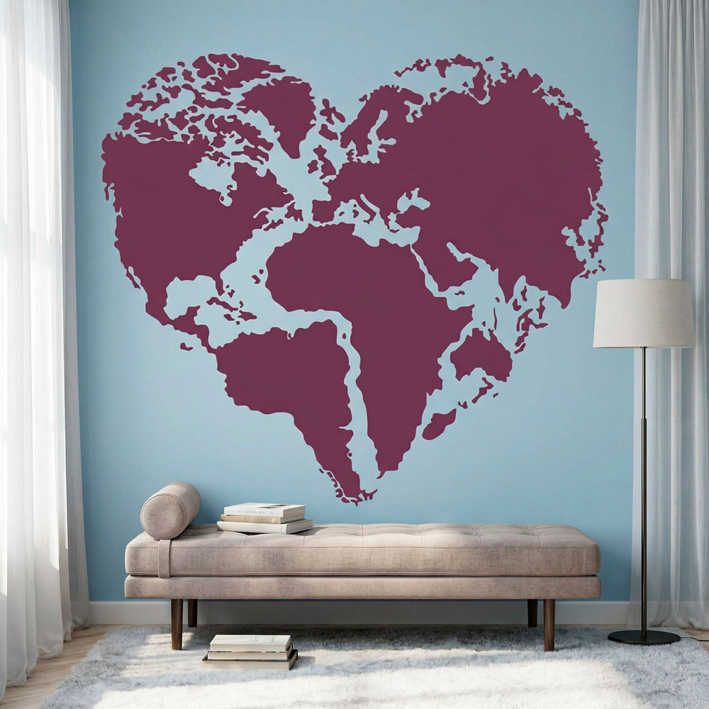 Vinilos Decorativos: Coraz&oacute;n Mapa Mundi