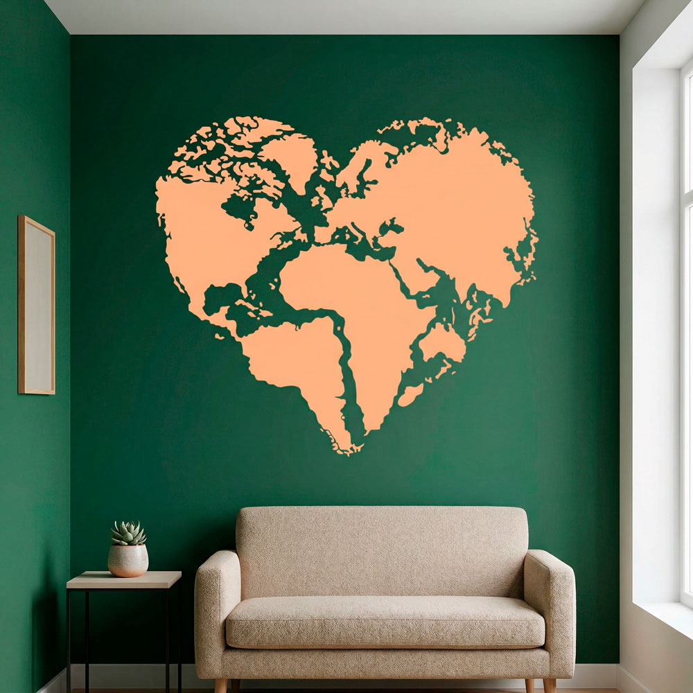Vinilos Decorativos: Coraz&oacute;n Mapa Mundi