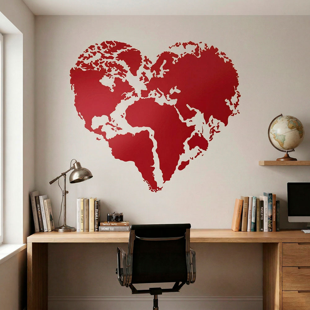 Vinilos Decorativos: Coraz&oacute;n Mapa Mundi