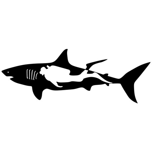 Vinilos Decorativos: Tiburón y submarinista