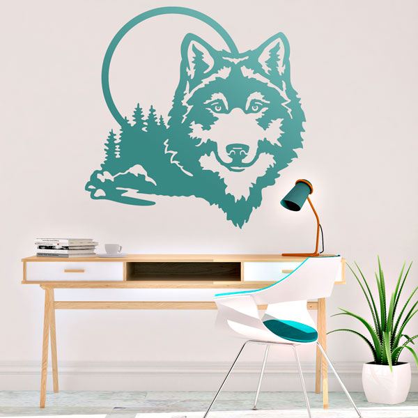 Vinilos Decorativos: Lobo con luna llena