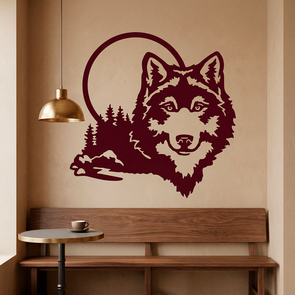Vinilos Decorativos: Lobo con luna llena