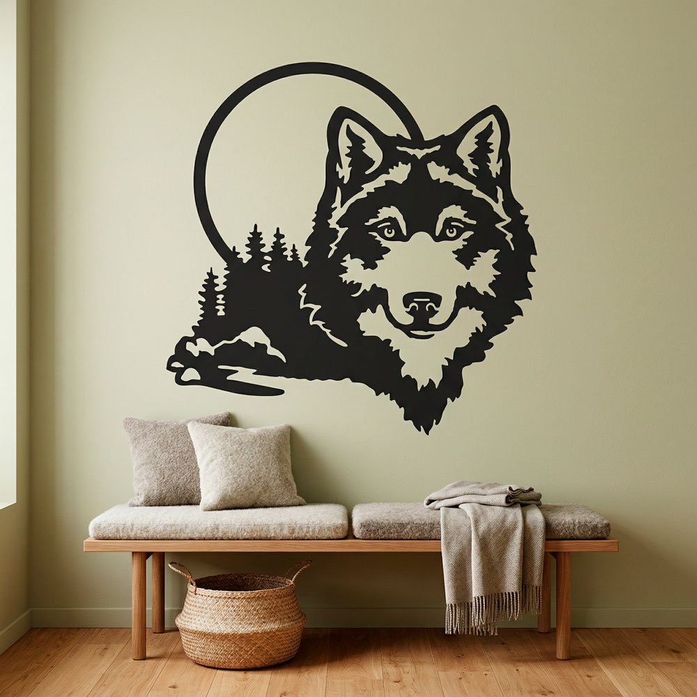 Vinilos Decorativos: Lobo con luna llena