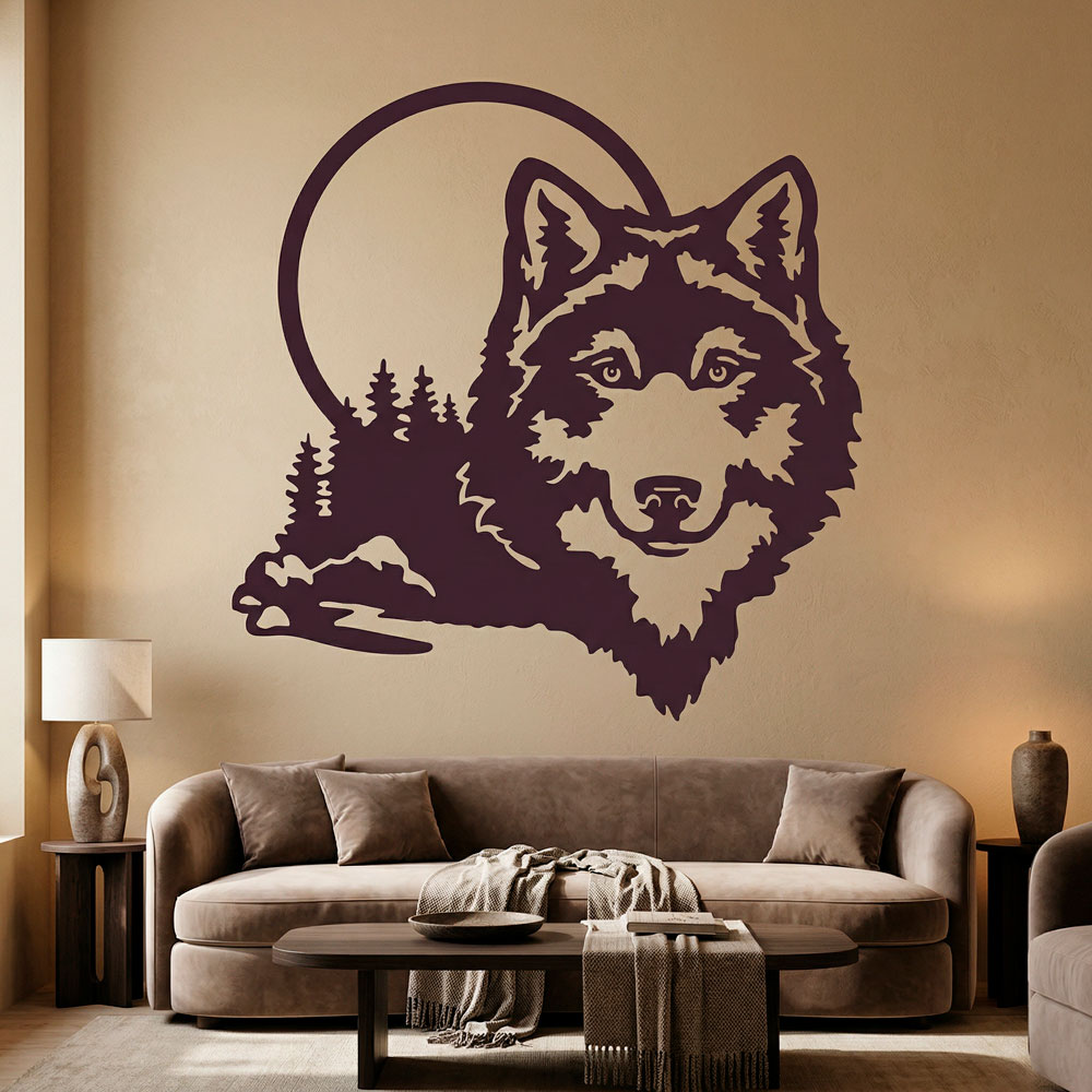 Vinilos Decorativos: Lobo con luna llena