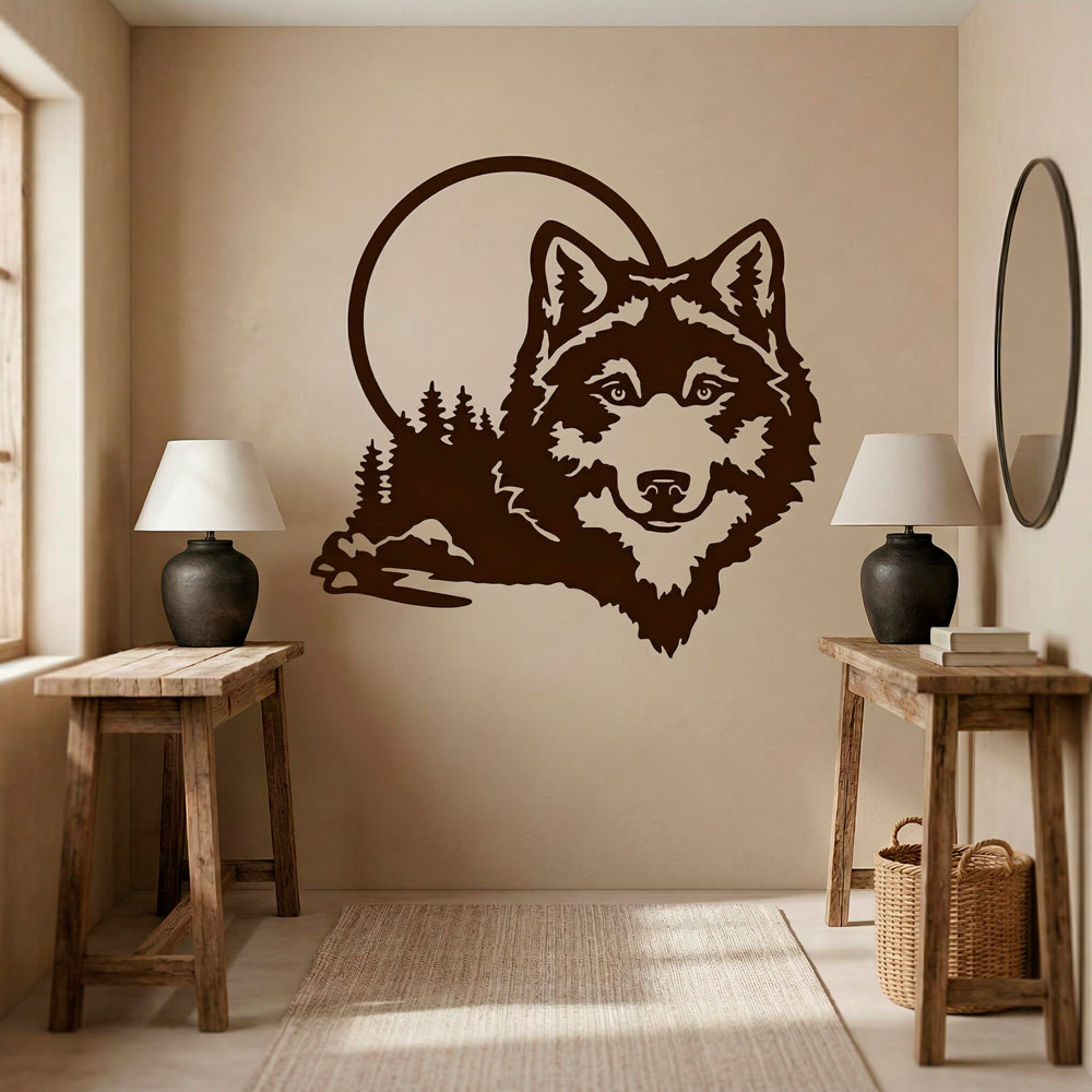 Vinilos Decorativos: Lobo con luna llena