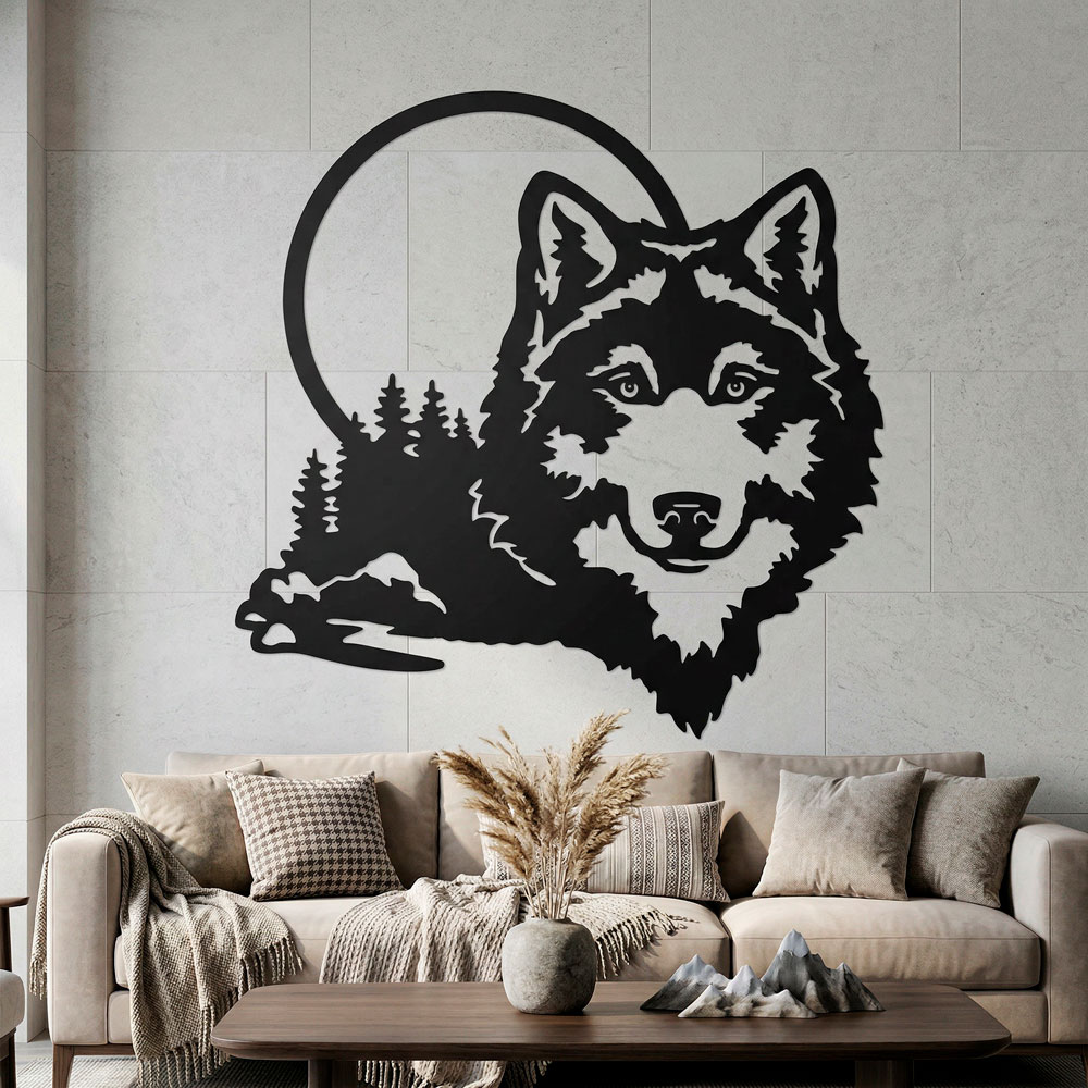 Vinilos Decorativos: Lobo con luna llena