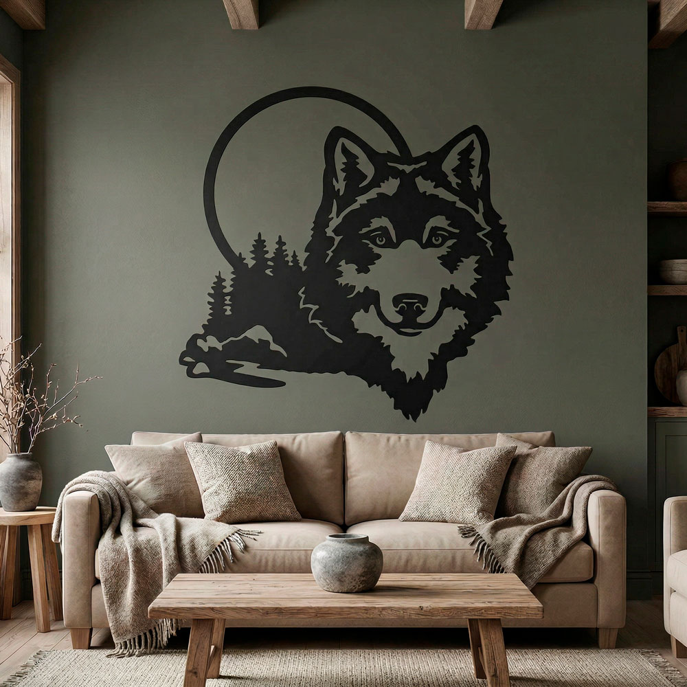 Vinilos Decorativos: Lobo con luna llena