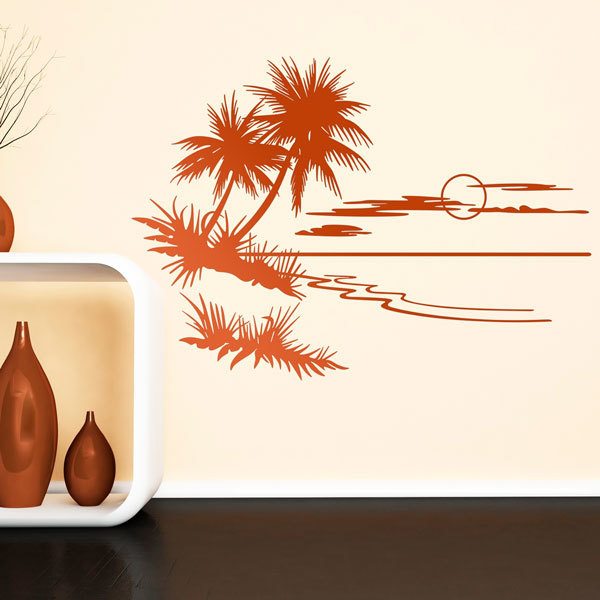 Vinilos Decorativos: Atardecer con palmeras en la playa