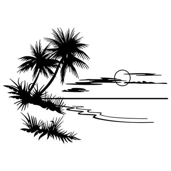 Vinilos Decorativos: Atardecer con palmeras en la playa