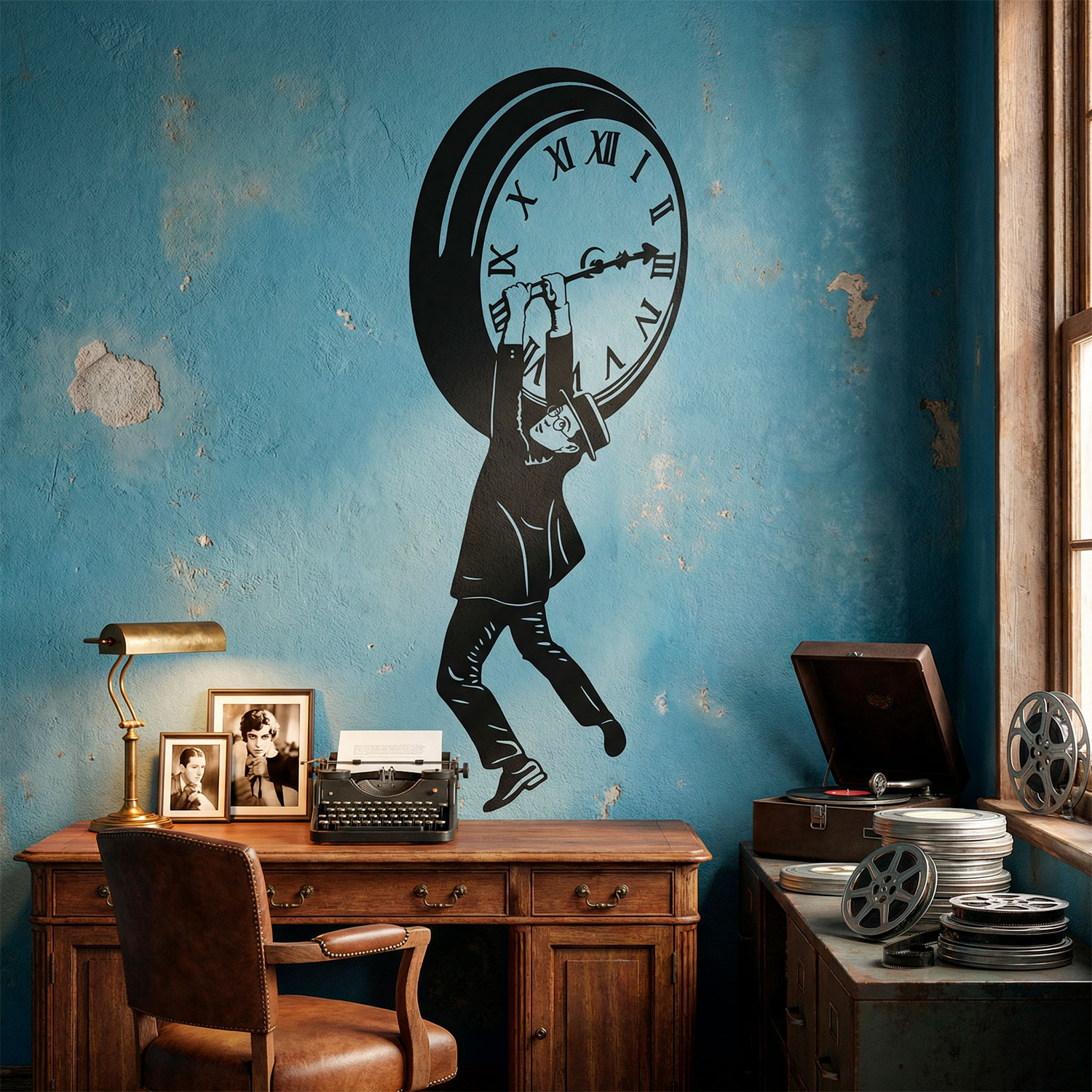 Vinilos Decorativos: Harold Lloyd colgando del reloj