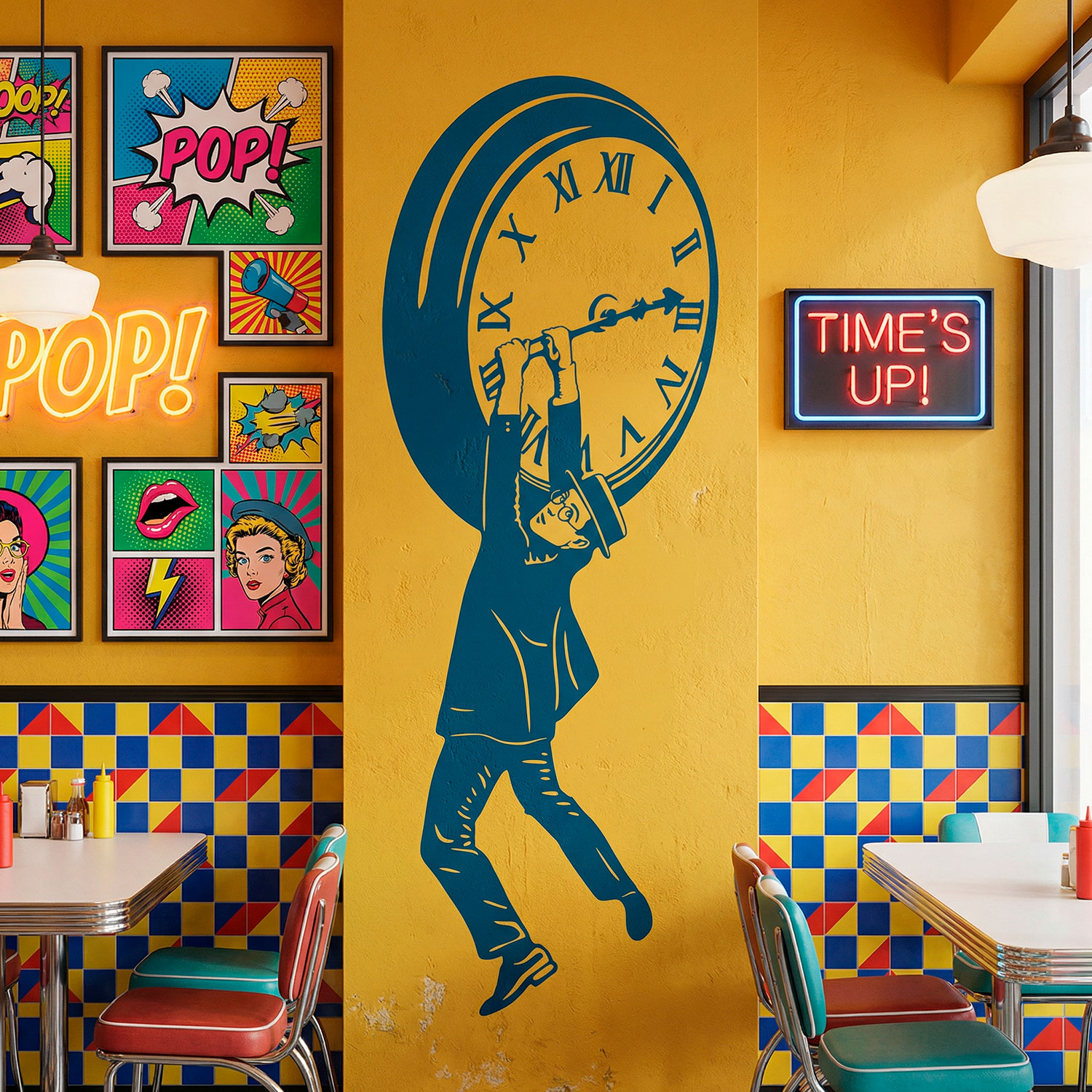 Vinilos Decorativos: Harold Lloyd colgando del reloj