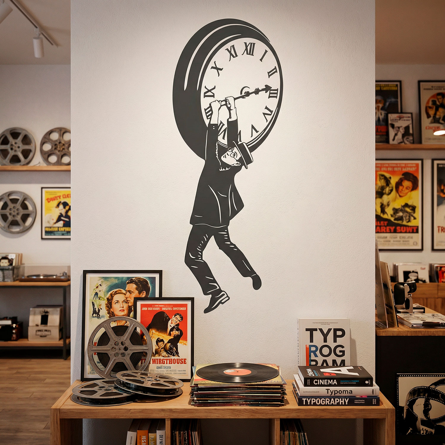 Vinilos Decorativos: Harold Lloyd colgando del reloj