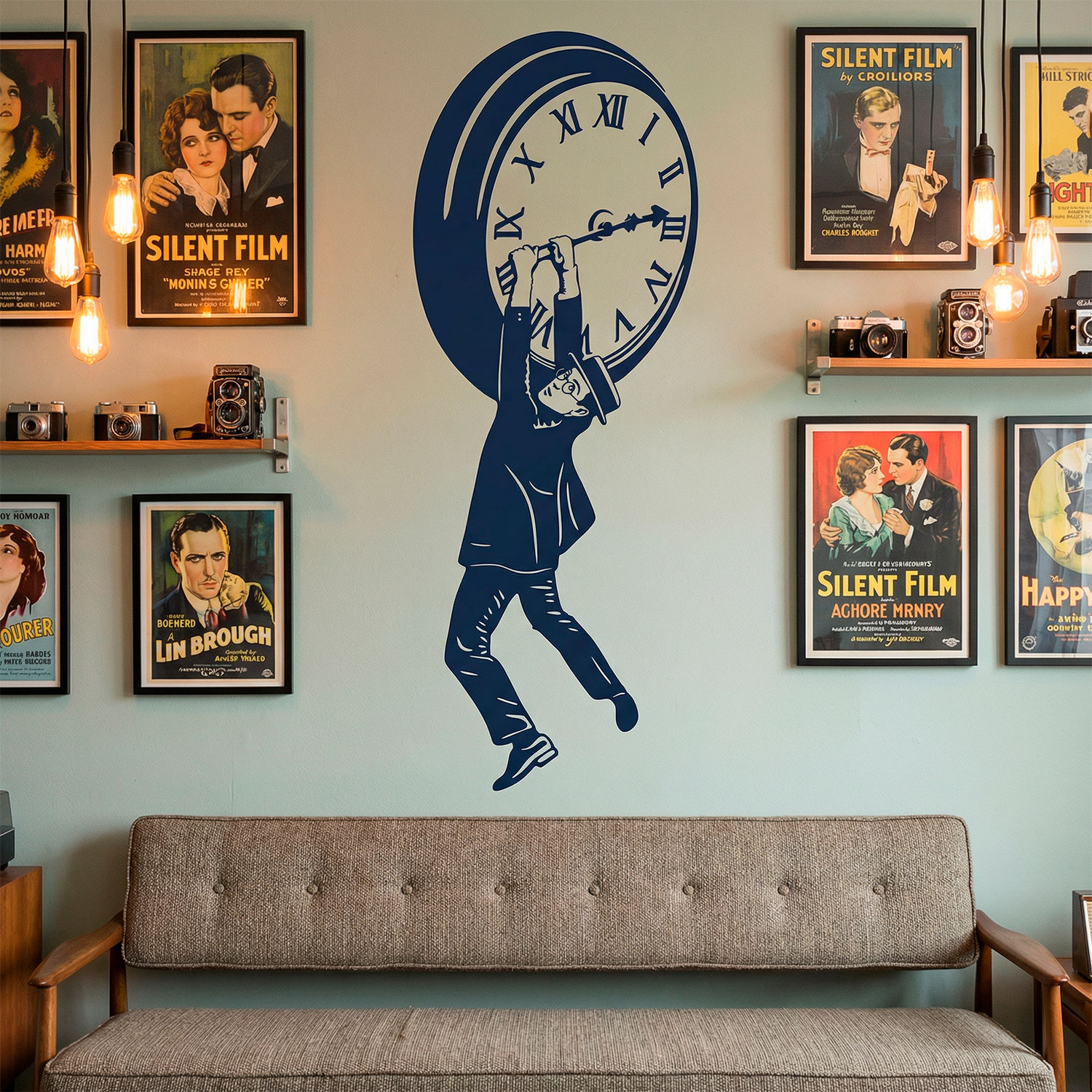 Vinilos Decorativos: Harold Lloyd colgando del reloj