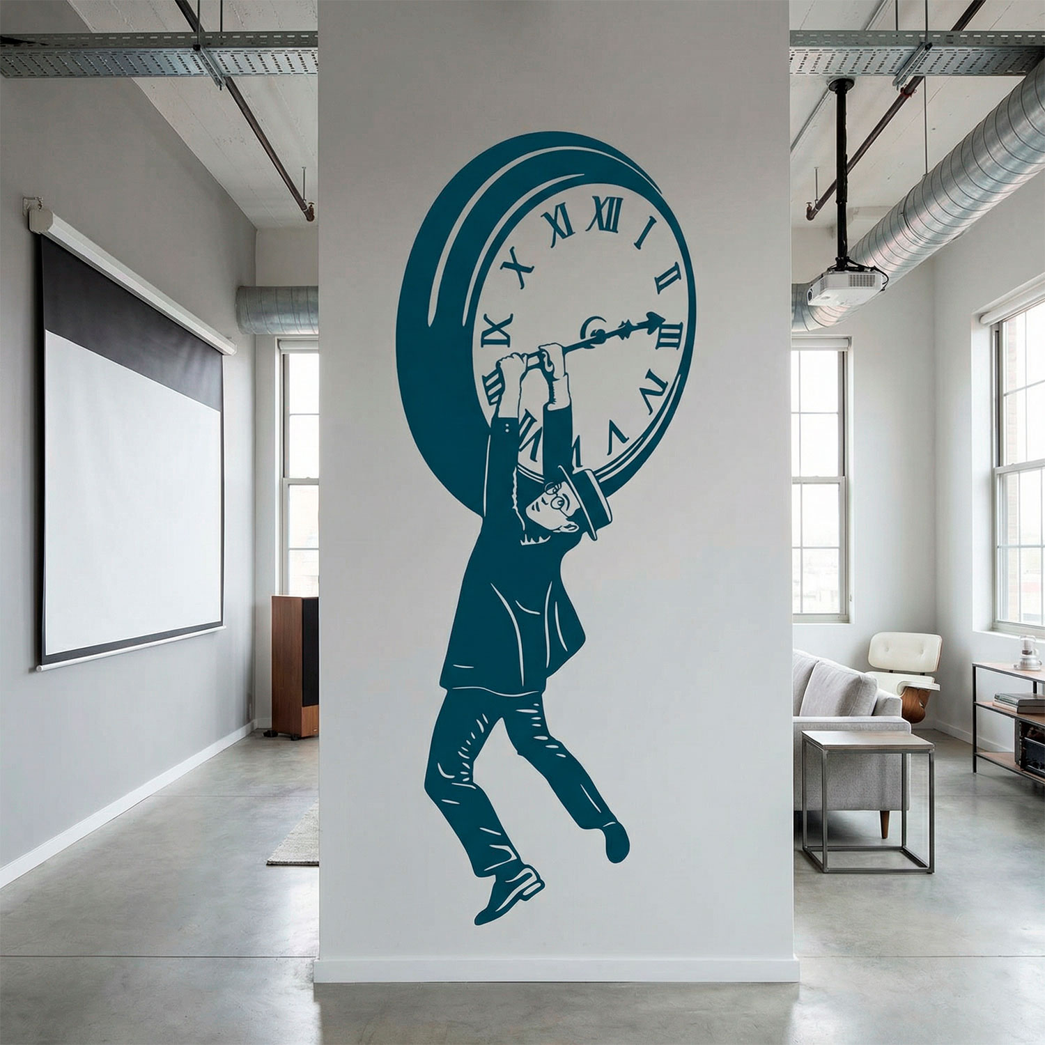 Vinilos Decorativos: Harold Lloyd colgando del reloj