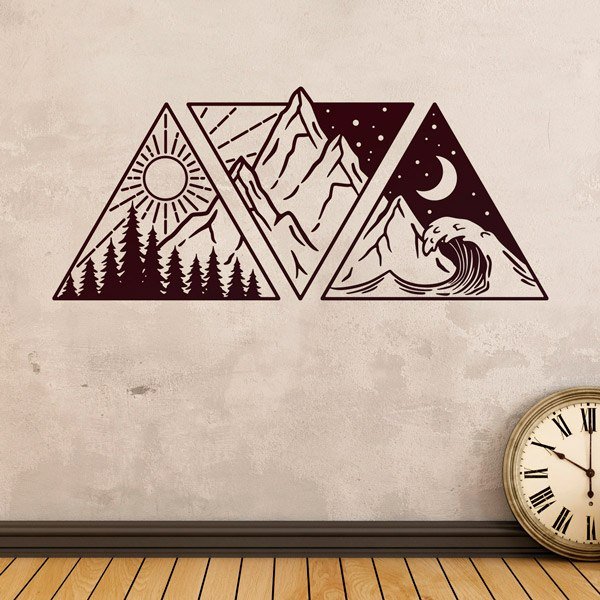 Vinilos Decorativos: Montaña y playa con sol y luna
