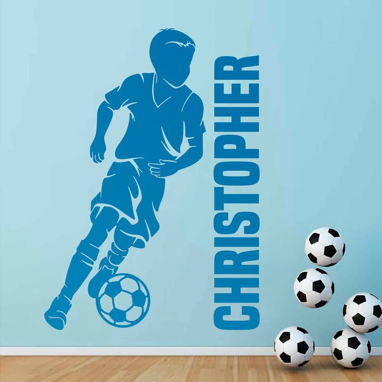 Vinilos Infantiles: Silueta de niño futbolista con nombre personalizad