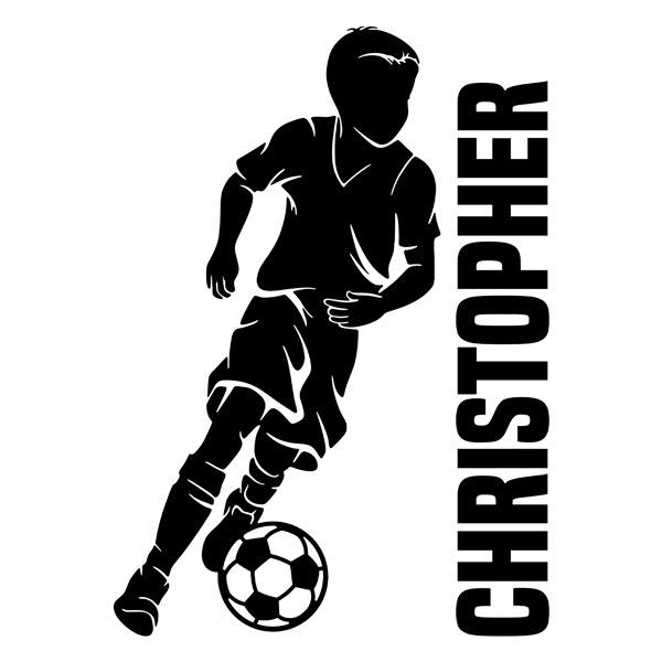 Vinilos Infantiles: Silueta de niño futbolista con nombre personalizad