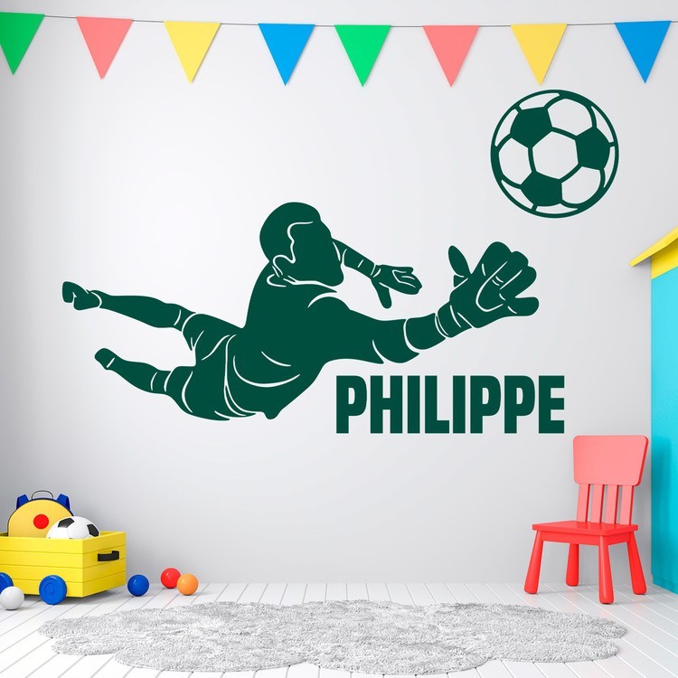 Vinilos Infantiles: Silueta de portero de fútbol con nombre personaliz