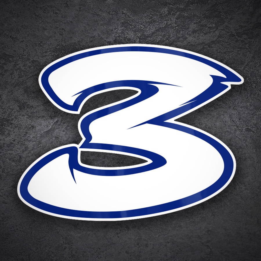 Pegatinas: Dorsal N&uacute;mero 3 Estilizado en Blanco y Azul